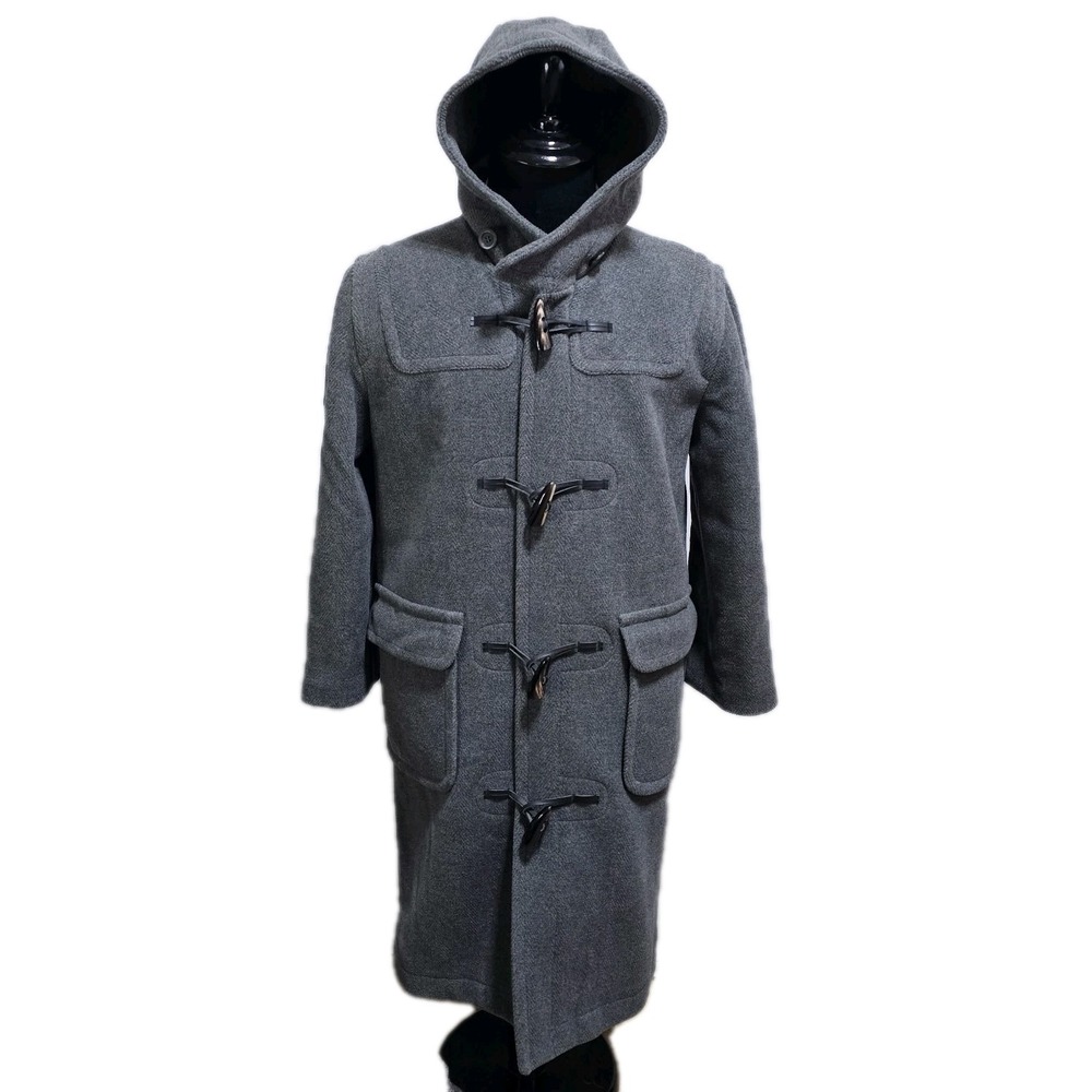 Melrose Japan Duffle Long Coat Mens M Hooded Toggle Leather Horn Trim Wool Car